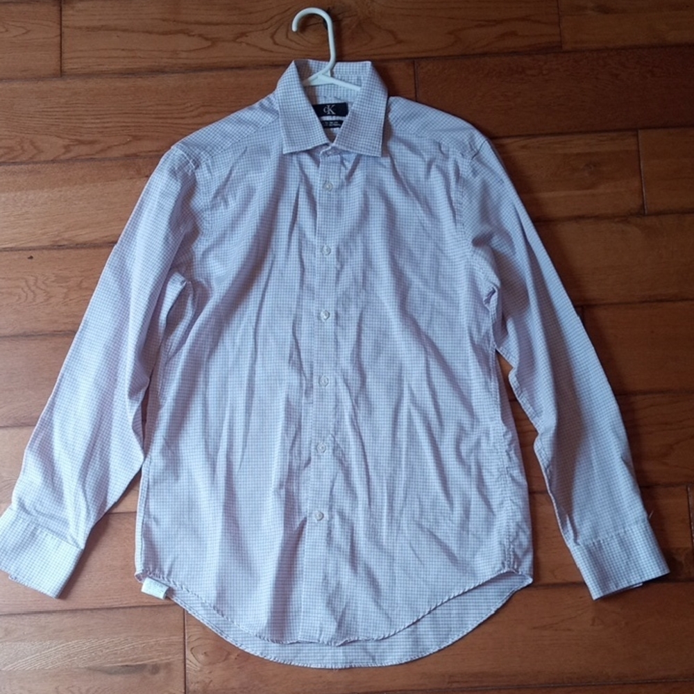 Calvin Klein Collection Men's Blue Checkered Dress Shirt